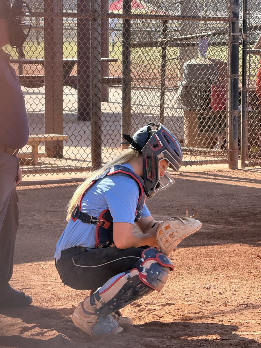 Catcher set behind the plate on game day